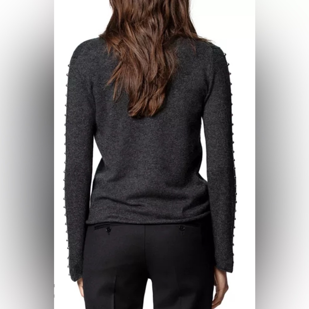 ZADIG & VOLTAIRE | dark gray wool cashmere turtleneck with studs down arms XS - Picture 3 of 12
